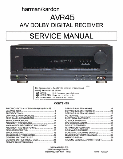 harman kardon AVR45 Service Manual